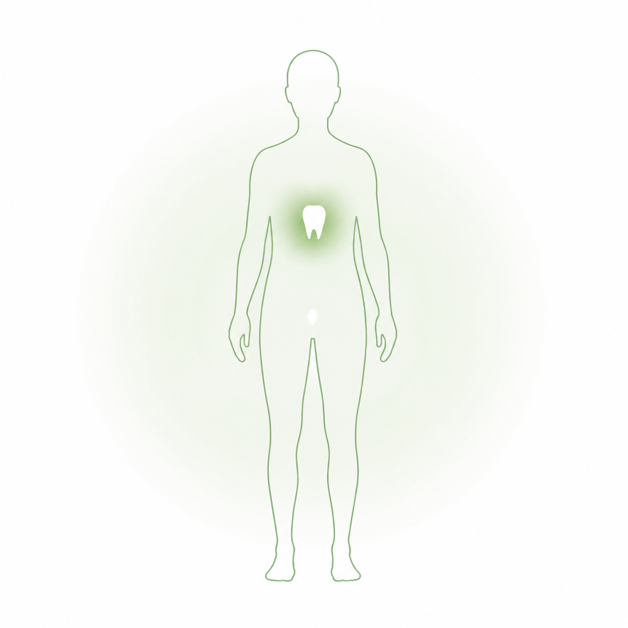 全身の中心で歯が輝く人体イラスト（お口の健康は全身の健康につながる）